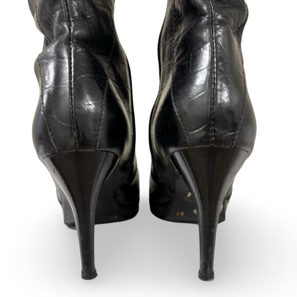 BOUCHEREL Colombian Artisan Croc-Embossed Leather Knee-High High Heel Boots - Picture 6 of 7